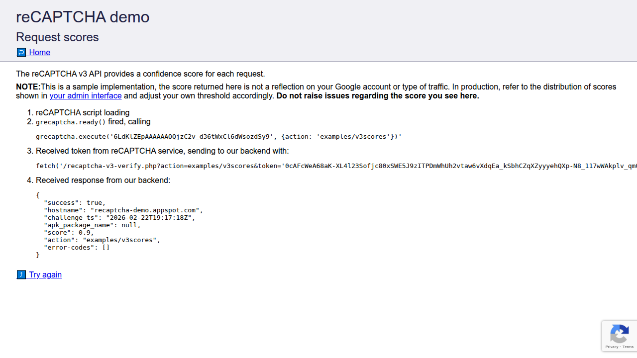 reCAPTCHA v3 — Score 0.9